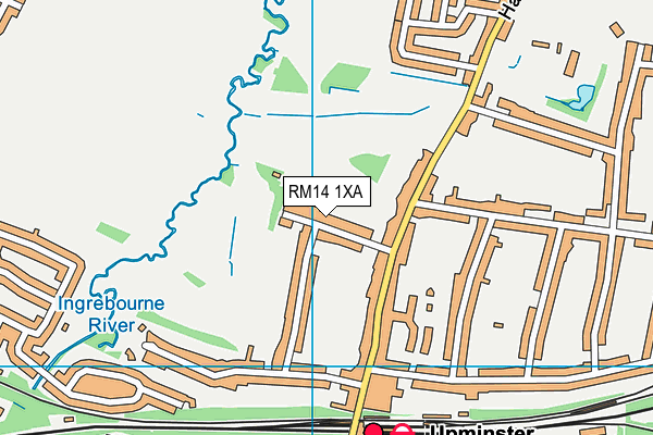 RM14 1XA map - OS VectorMap District (Ordnance Survey)