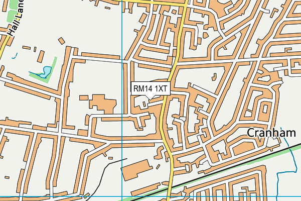 RM14 1XT map - OS VectorMap District (Ordnance Survey)