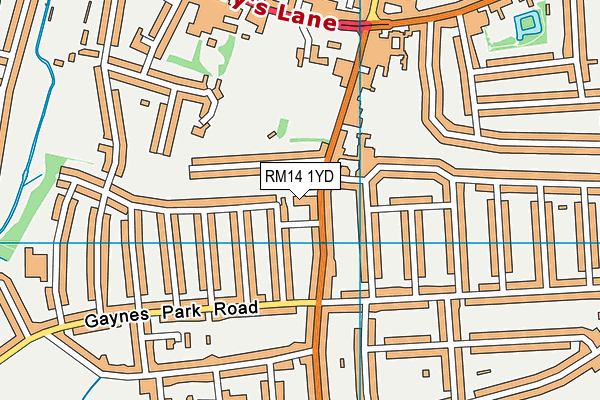 RM14 1YD map - OS VectorMap District (Ordnance Survey)