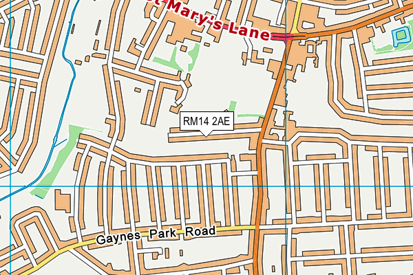RM14 2AE map - OS VectorMap District (Ordnance Survey)