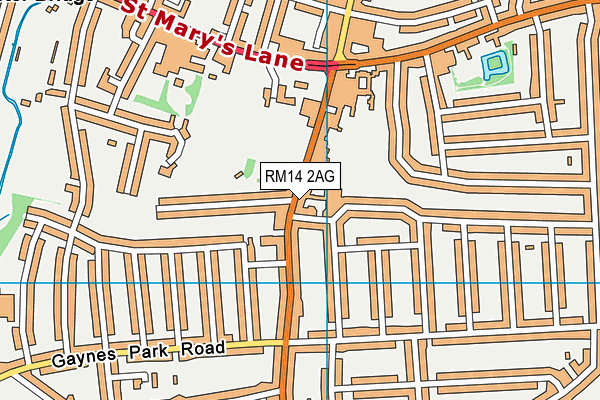 RM14 2AG map - OS VectorMap District (Ordnance Survey)