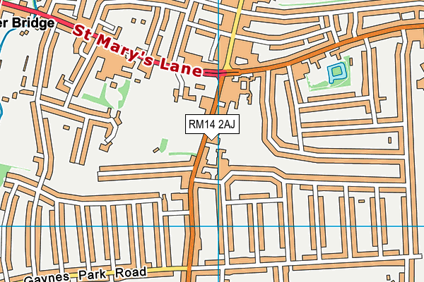 RM14 2AJ map - OS VectorMap District (Ordnance Survey)