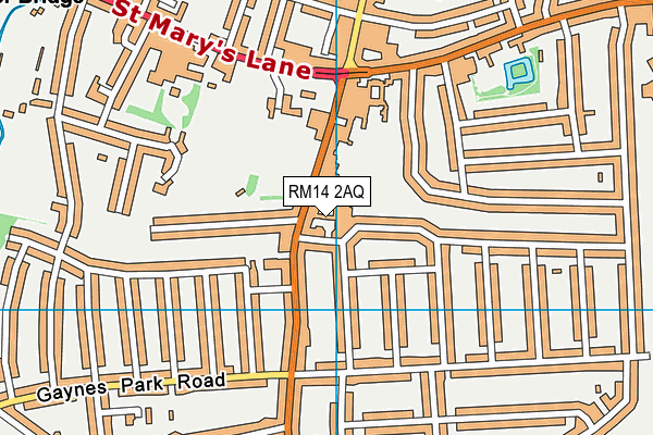 RM14 2AQ map - OS VectorMap District (Ordnance Survey)