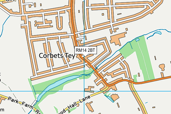 RM14 2BT map - OS VectorMap District (Ordnance Survey)