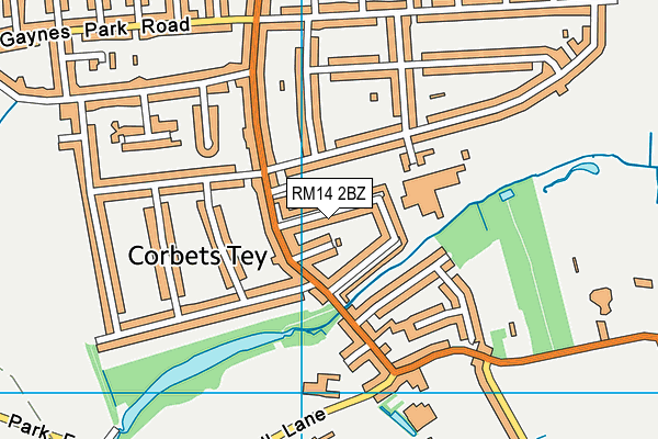 RM14 2BZ map - OS VectorMap District (Ordnance Survey)