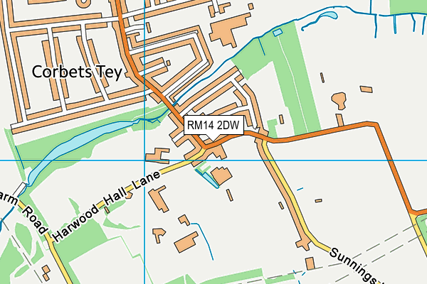 RM14 2DW map - OS VectorMap District (Ordnance Survey)