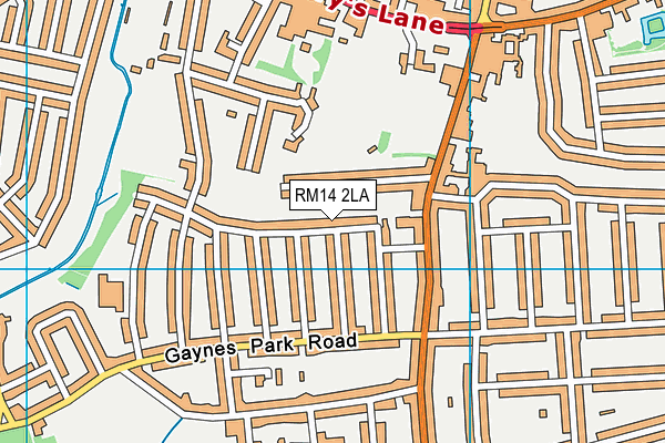 RM14 2LA map - OS VectorMap District (Ordnance Survey)