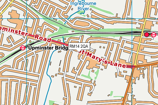 RM14 2QA map - OS VectorMap District (Ordnance Survey)