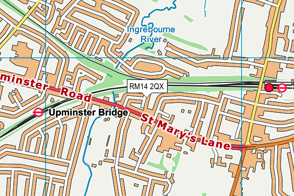 RM14 2QX map - OS VectorMap District (Ordnance Survey)