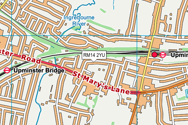 RM14 2YU map - OS VectorMap District (Ordnance Survey)