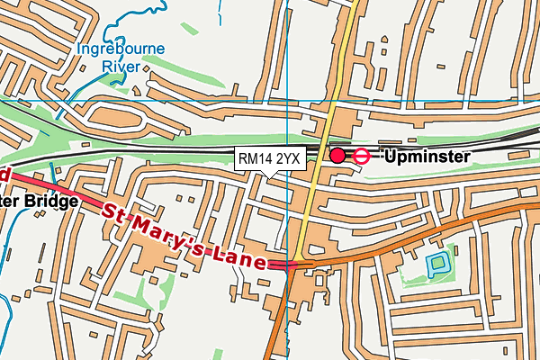 RM14 2YX map - OS VectorMap District (Ordnance Survey)