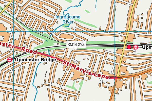 RM14 2YZ map - OS VectorMap District (Ordnance Survey)