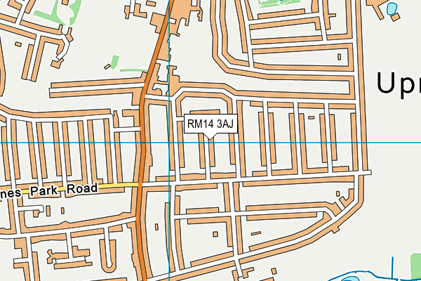 RM14 3AJ map - OS VectorMap District (Ordnance Survey)