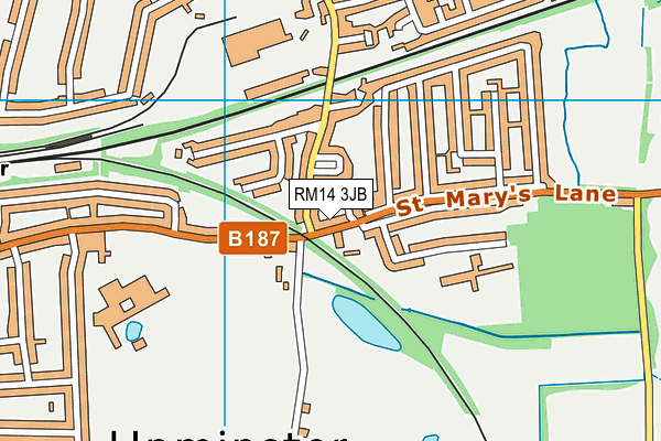RM14 3JB map - OS VectorMap District (Ordnance Survey)