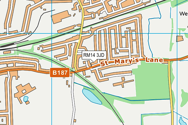 RM14 3JD map - OS VectorMap District (Ordnance Survey)