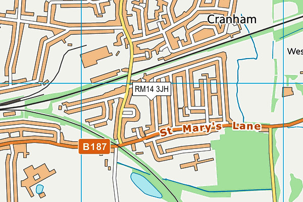 RM14 3JH map - OS VectorMap District (Ordnance Survey)