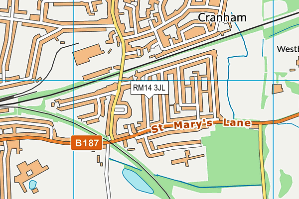 RM14 3JL map - OS VectorMap District (Ordnance Survey)