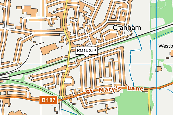 RM14 3JP map - OS VectorMap District (Ordnance Survey)