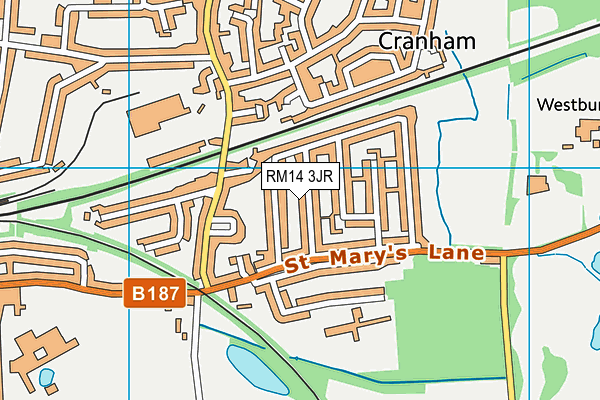 RM14 3JR map - OS VectorMap District (Ordnance Survey)