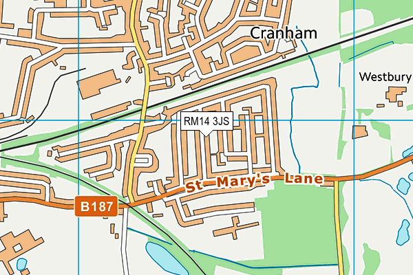 RM14 3JS map - OS VectorMap District (Ordnance Survey)