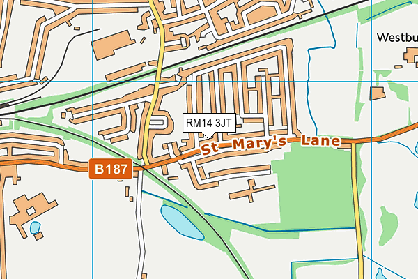 RM14 3JT map - OS VectorMap District (Ordnance Survey)