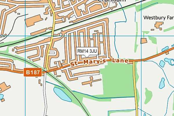 RM14 3JU map - OS VectorMap District (Ordnance Survey)