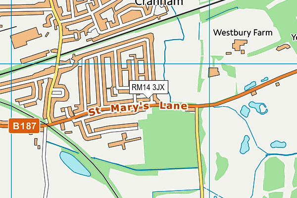 RM14 3JX map - OS VectorMap District (Ordnance Survey)