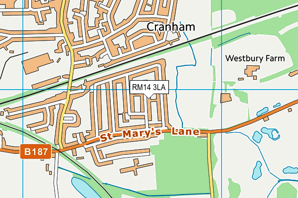RM14 3LA map - OS VectorMap District (Ordnance Survey)