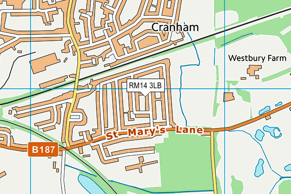 RM14 3LB map - OS VectorMap District (Ordnance Survey)