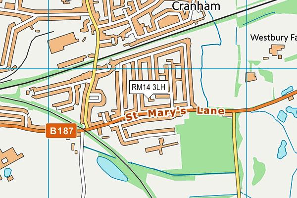 RM14 3LH map - OS VectorMap District (Ordnance Survey)