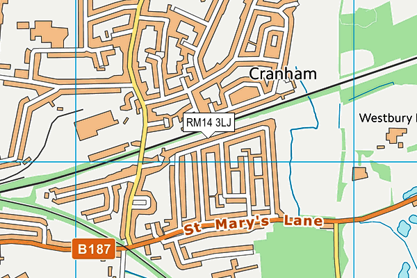 RM14 3LJ map - OS VectorMap District (Ordnance Survey)