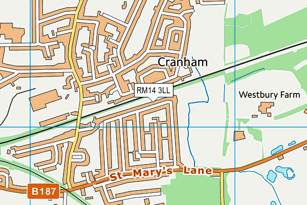 RM14 3LL map - OS VectorMap District (Ordnance Survey)