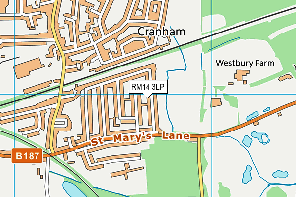 RM14 3LP map - OS VectorMap District (Ordnance Survey)