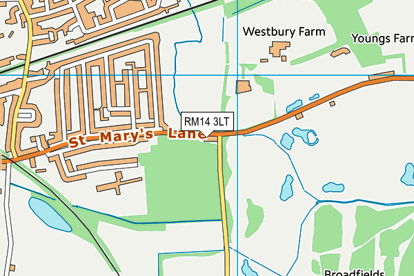 RM14 3LT map - OS VectorMap District (Ordnance Survey)