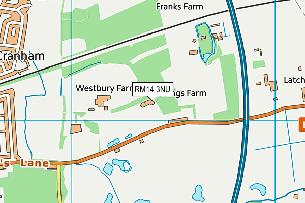 Cranham Golf Course map (RM14 3NU) - OS VectorMap District (Ordnance Survey)