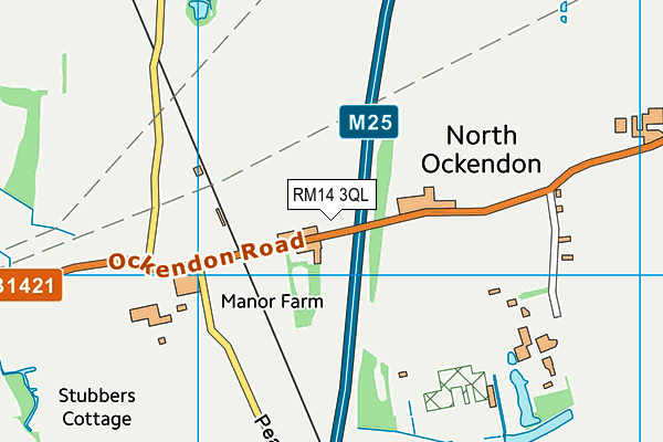 RM14 3QL map - OS VectorMap District (Ordnance Survey)