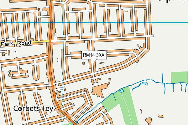 RM14 3XA map - OS VectorMap District (Ordnance Survey)