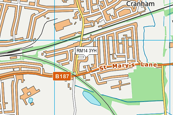 RM14 3YH map - OS VectorMap District (Ordnance Survey)