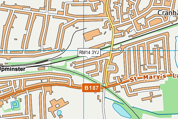 RM14 3YJ map - OS VectorMap District (Ordnance Survey)