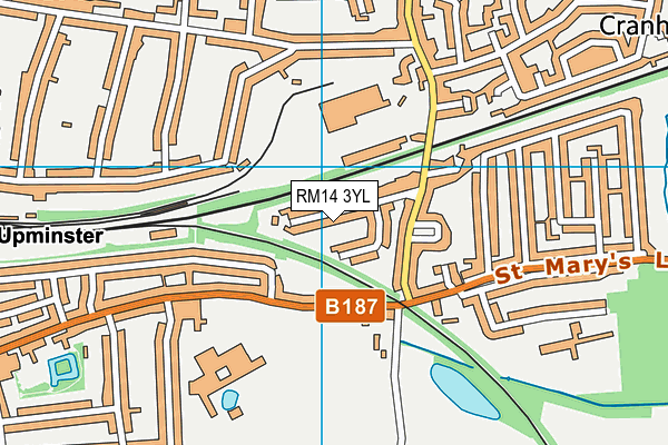 RM14 3YL map - OS VectorMap District (Ordnance Survey)