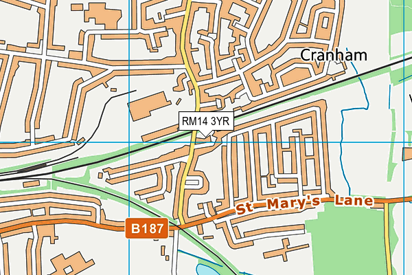 RM14 3YR map - OS VectorMap District (Ordnance Survey)