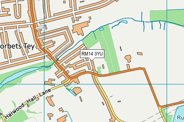 RM14 3YU map - OS VectorMap District (Ordnance Survey)
