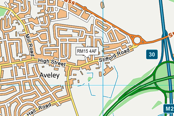 RM15 4AF map - OS VectorMap District (Ordnance Survey)