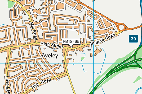 RM15 4BE map - OS VectorMap District (Ordnance Survey)