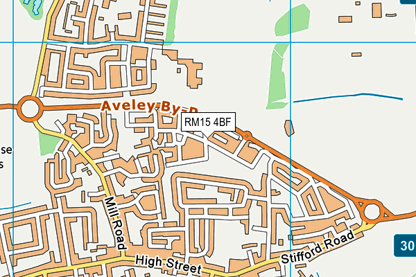 RM15 4BF map - OS VectorMap District (Ordnance Survey)