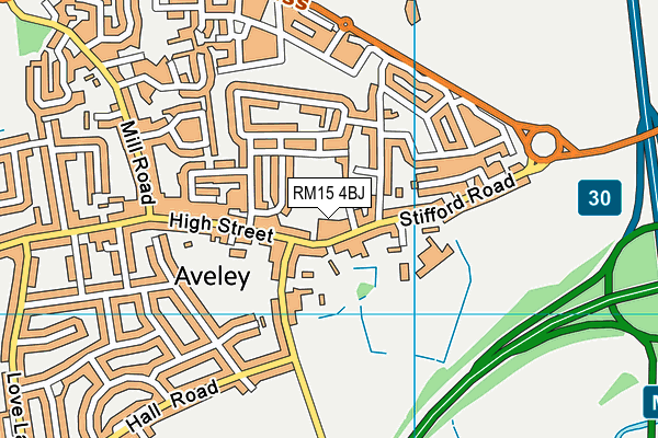 RM15 4BJ map - OS VectorMap District (Ordnance Survey)