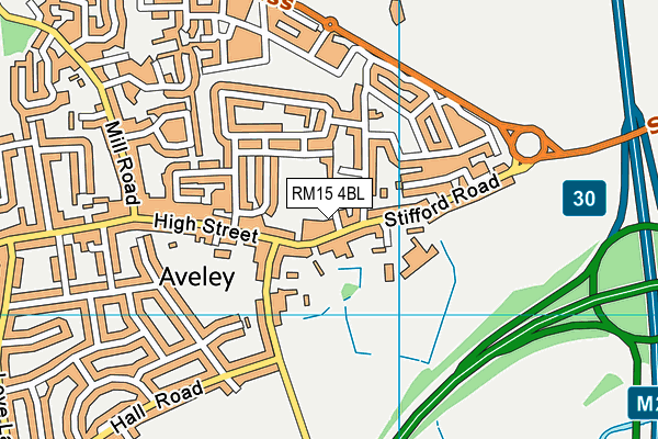 RM15 4BL map - OS VectorMap District (Ordnance Survey)