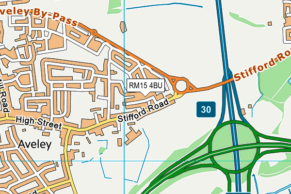 RM15 4BU map - OS VectorMap District (Ordnance Survey)