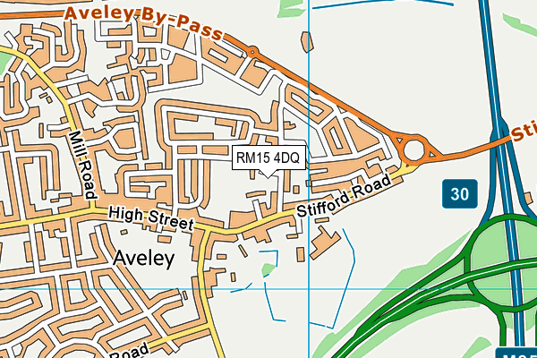 RM15 4DQ map - OS VectorMap District (Ordnance Survey)