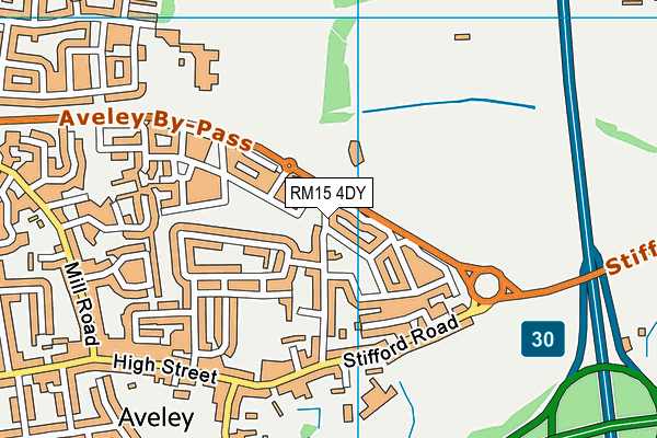 RM15 4DY map - OS VectorMap District (Ordnance Survey)